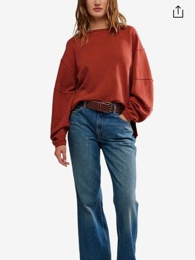 Free People Oversized 100% Cotton Long Sleeve Top in Rust